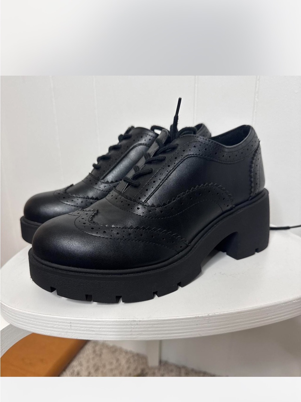 torrid Black Chunky Lug Sole Wingtip Lace-Up Heels